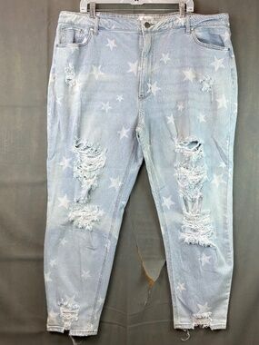 True Craft Womens Mom Jeans High Rise Star Pattern Distressed Denim Ladies 22WR